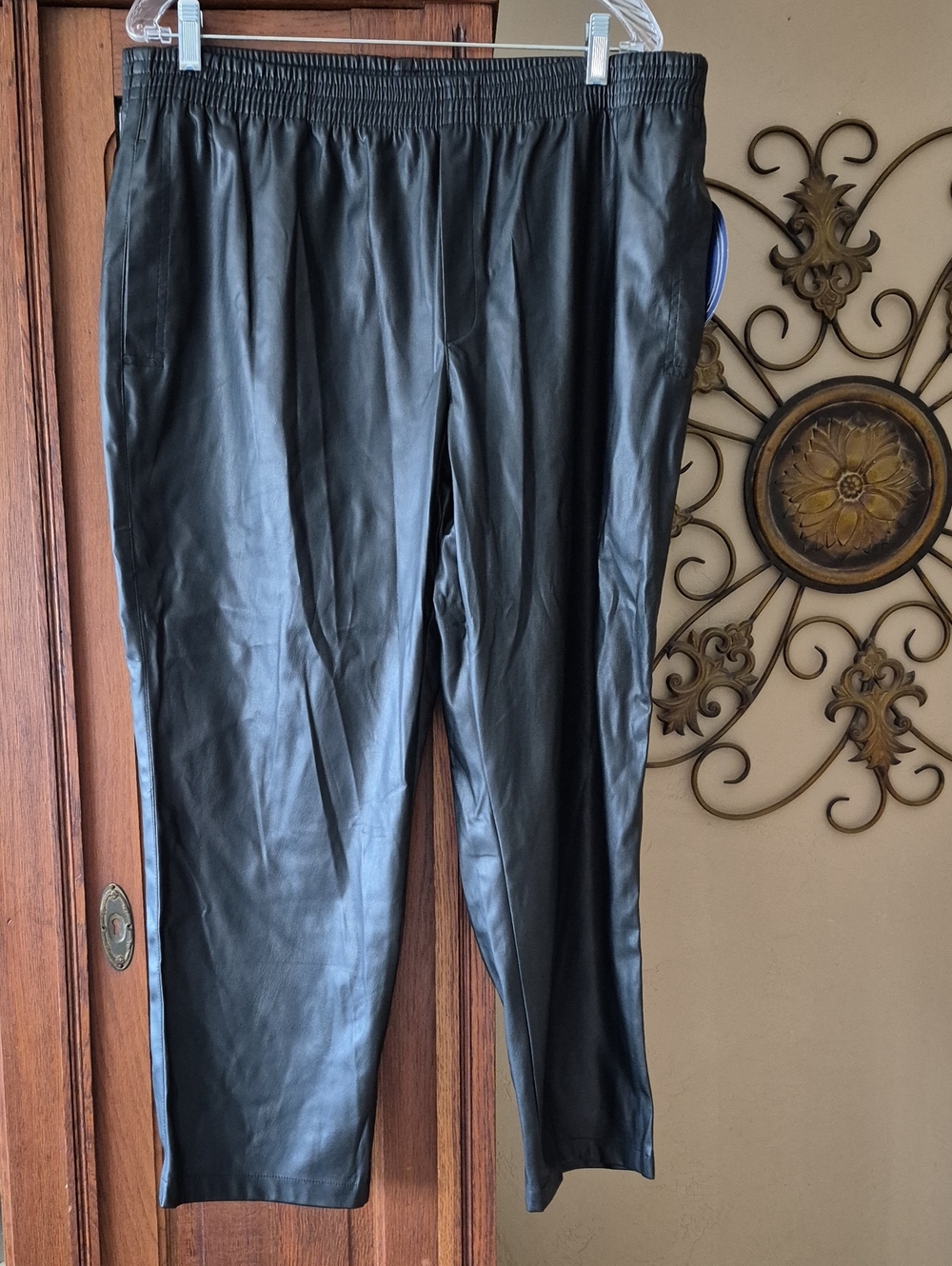 Scoop Black Faux Leather Pull-On Pants